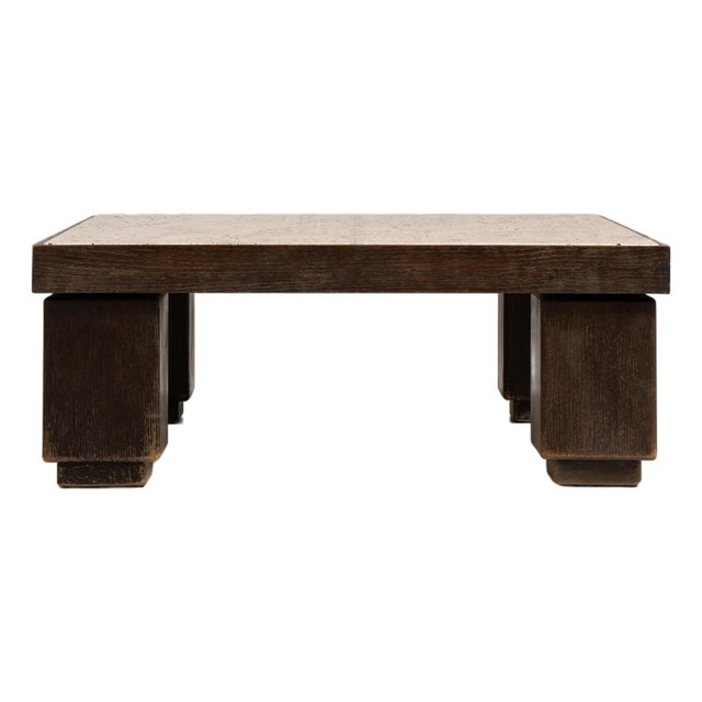 1970s Brutalist Coffee Table with Travertine Top For Sale