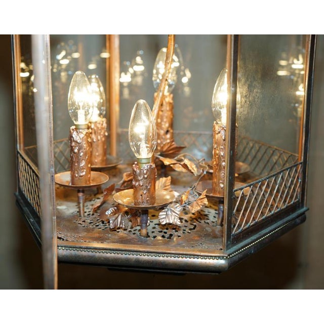 Italian Copper Floral Hanging Lantern, 1960s For Sale - Image 11 of 15