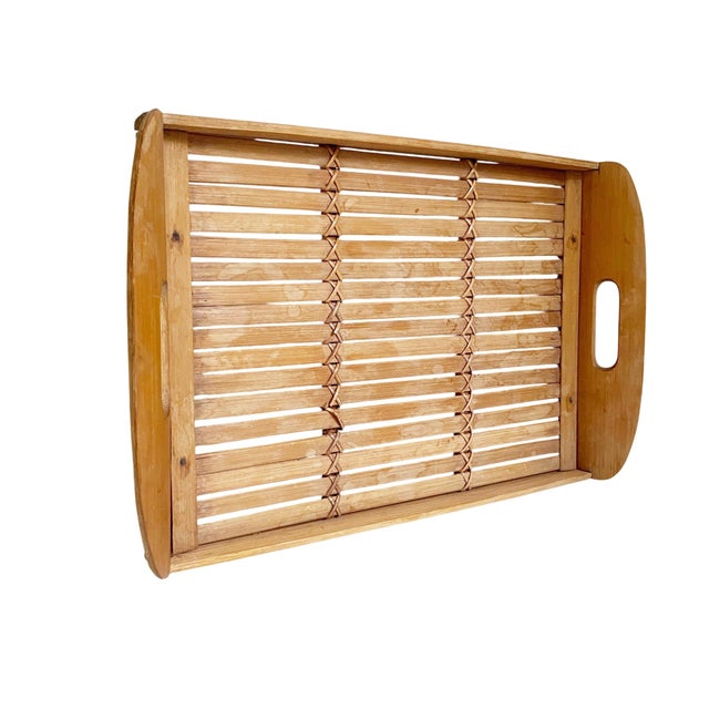 Bamboo Serving Tray With Handles For Sale - Image 4 of 6