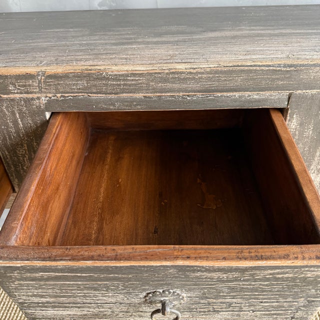 Vintage Elm Console With Patina Finish and 4 Drawers For Sale - Image 10 of 14