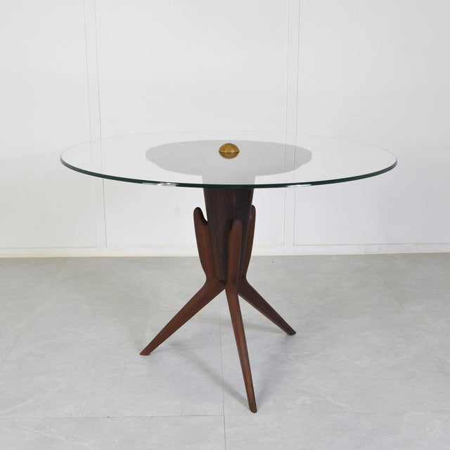 Italian Round Wooden and Crystal Living Room Table attributed to Osvaldo Borsani, 1960s For Sale - Image 10 of 13