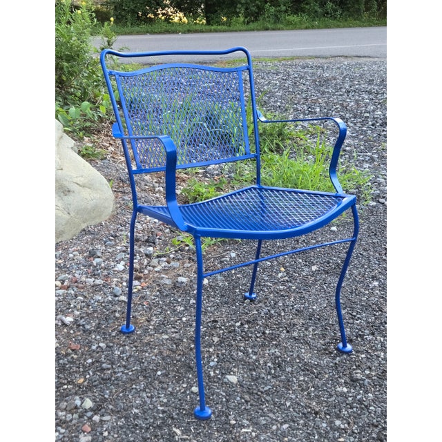 Vintage Wrought Iron Patio Set Painted Ford Blue, 3 Pieces For Sale - Image 11 of 18