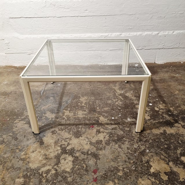 Small Corner Coffee Table in White Lacquered Metal with Glass Top, 1970s For Sale - Image 9 of 9