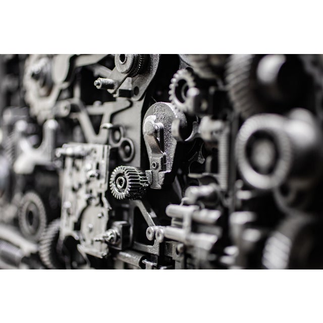 Wood Industrial-Inspired Assemblage Wall Sculpture — Mixed Metal Components, 24″ High X 18″ Wide - Mid-Life Crisis 204 For Sale - Image 7 of 7