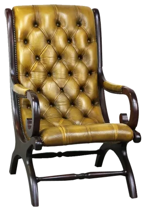 Cowhide Leather Chesterfield Armchair with Wood