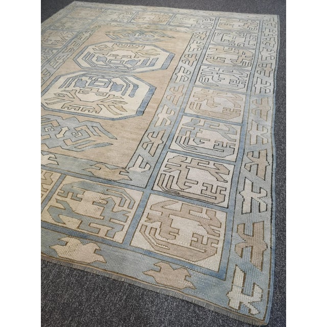 Mid-Century Modern Vintage Geometric Turkish Hand-Knotted Oushak Area Rug For Sale - Image 3 of 13