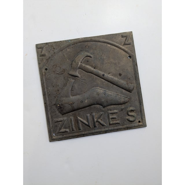 American Antique Sign Zinke's Shoe Repair Brass Shoemakers' Sign For Sale - Image 3 of 7