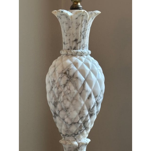 Alabaster 1950s Hand Carved Italian Alabaster Table Lamps W/ Sculptural Pineapple Motif -- A Pair For Sale - Image 8 of 18