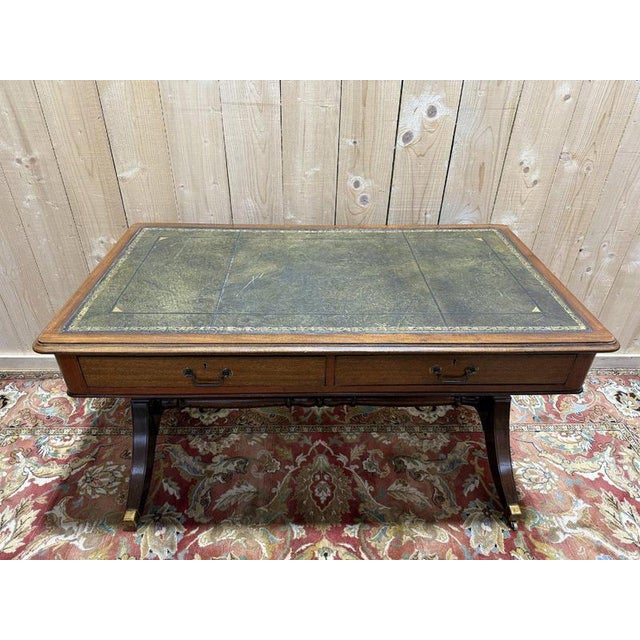 Brown English Style Mahogany Flat Desk For Sale - Image 8 of 9