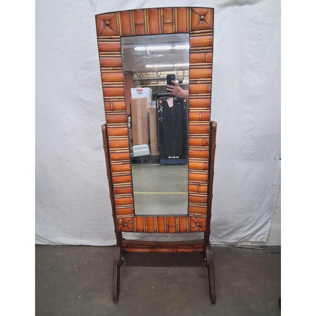 An exceptional 19th-century Aesthetic Movement style faux bamboo cheval floor mirror. This full-length standing mirror...