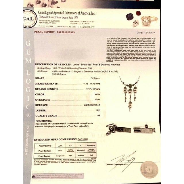 2010s Diamond South Sea Pearl Necklace 18k Gold Certified For Sale - Image 5 of 8