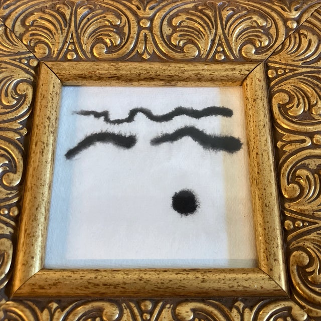 Abstract Contemporary Original Abstract Black Ink Painting Chunky Gold Frame For Sale - Image 3 of 5