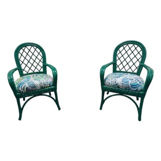 Mid 20th Century Green Bamboo Chairs - A Pair For Sale