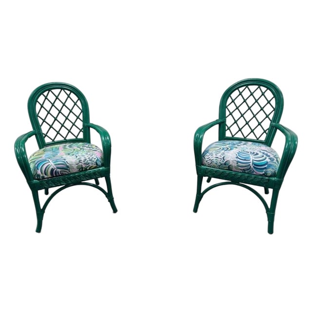 Mid 20th Century Green Bamboo Chairs - A Pair For Sale