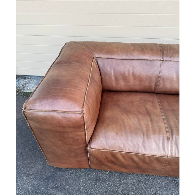 Restoration Hardware Leather Fulham Sofa For Sale In New York - Image 6 of 8