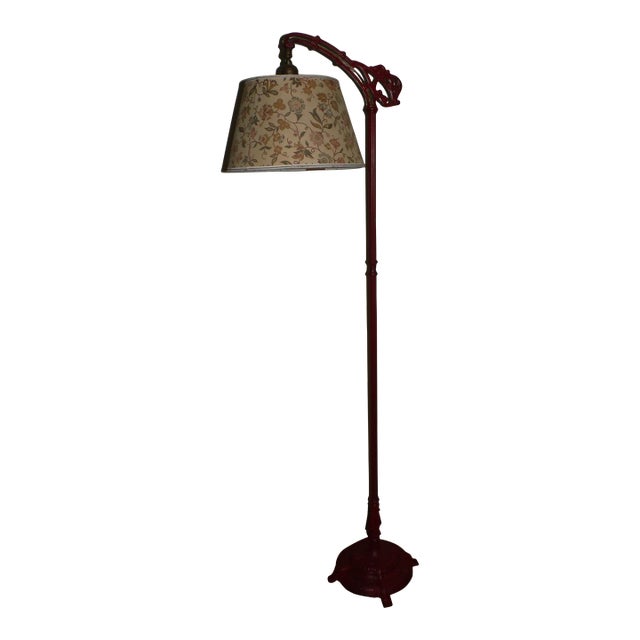 Antique Art Nouveau Cast Iron Bridge Floor Lamp Red Arched Light With Shade Chairish