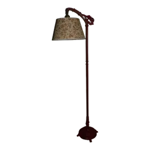 Antique Art Nouveau Cast Iron Bridge Floor Lamp Red Arched Light With Shade