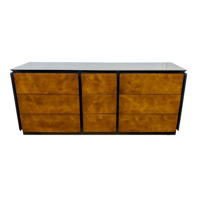 1970s Altavista Lane Oak & Burlwood 9 Drawer Dresser For Sale