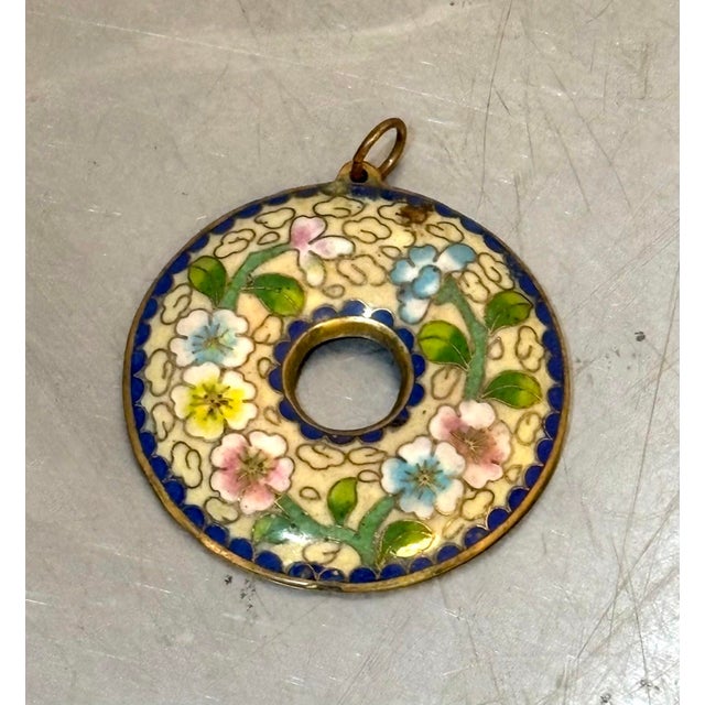 Art Deco Cloisonne' Enameled Brass Large Circular Pendant For Sale - Image 3 of 3