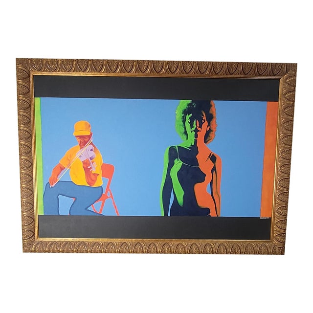 Large Contemporary Neon Art Oil on Canvas Painting 1980s Pop Art For Sale