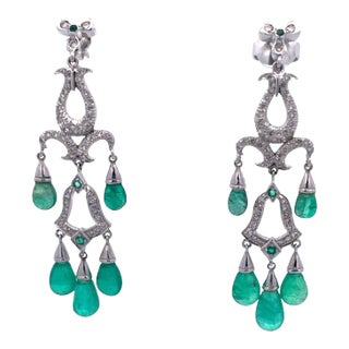 Emerald Diamond Chandelier Drop Earrings 14k - 2 Pieces For Sale