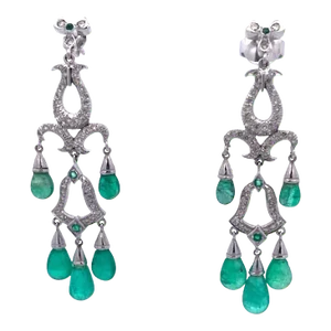 Emerald Diamond Chandelier Drop Earrings 14k - 2 Pieces