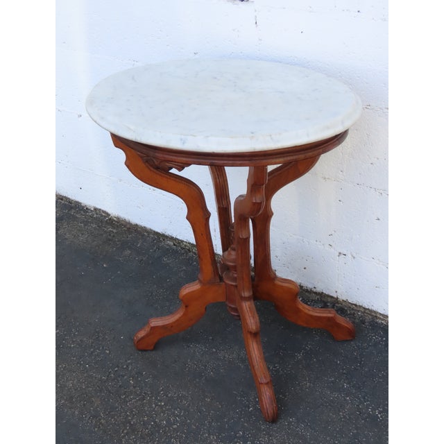 Late 1800s Victorian Eastlake Marble Top Carved Side Table 6909 For Sale - Image 9 of 18
