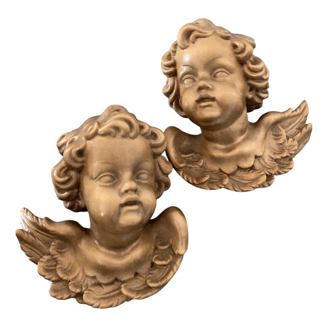 Heavenly Angel Figurines in Carved Wood, Germany, Set of 2 For Sale