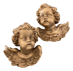 Heavenly Angel Figurines in Carved Wood, Germany, Set of 2