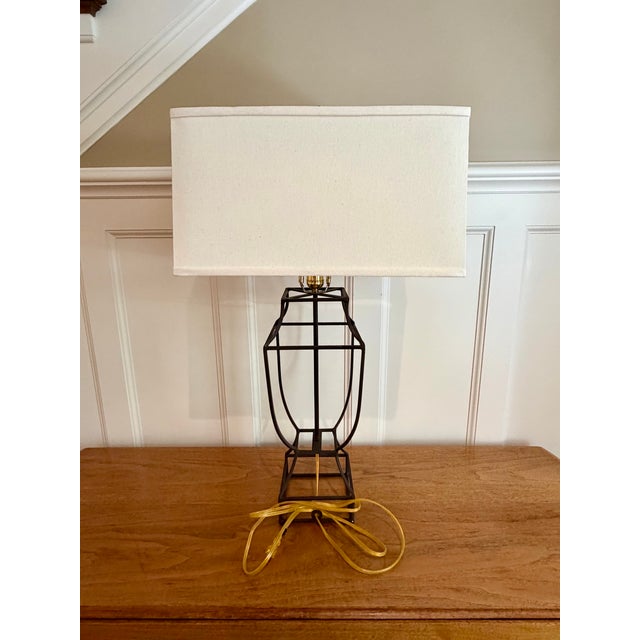 Contemporary Early 2000s Open Cage Table Lamp With Shade For Sale - Image 3 of 13