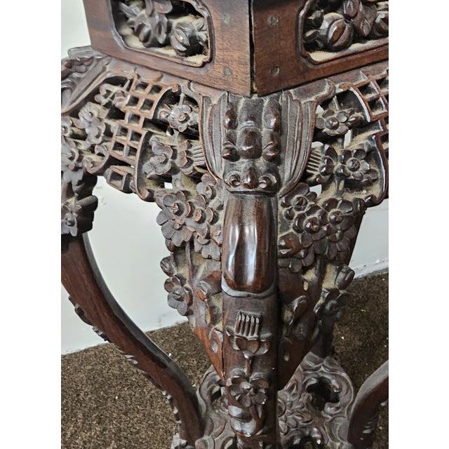 19th Century Chinese Qing Carved Rosewood and Marble Inset Stand For Sale In Washington DC - Image 6 of 7