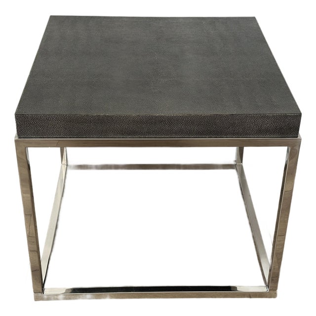 Restoration Hardware Faux Shagreen Cube Side Table With Polished Nickel Base For Sale