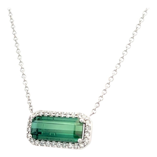 Natural Tourmaline Diamond Pendant Necklace 18" 14k W Gold 3.51 TCW Certified For Sale