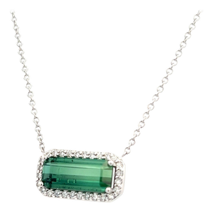 Natural Tourmaline Diamond Pendant Necklace 18" 14k W Gold 3.51 TCW Certified