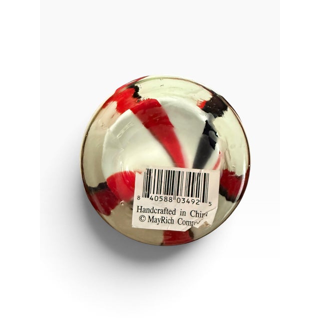 Vintage MayRich Company Handcrafted Art Glass Vase Red Black & White Ribbon For Sale In Portland, ME - Image 6 of 6