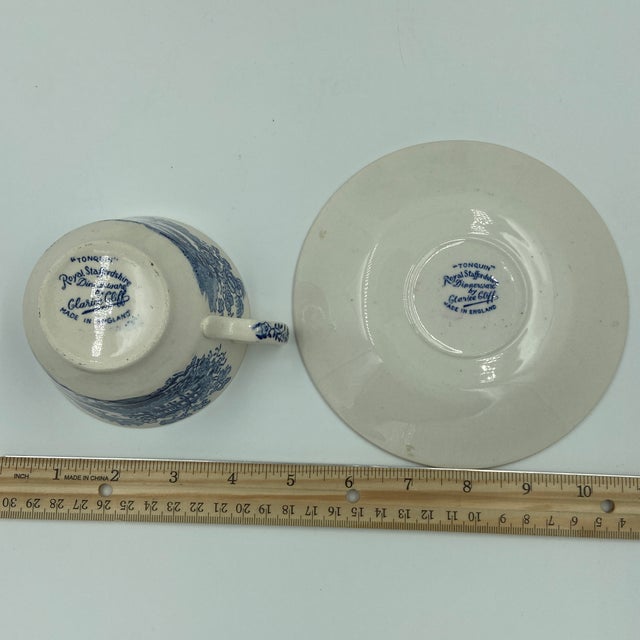 1940s Royal Staffordshire Tonquin Blue Transferware Tea Cups & Saucers – 14 pcs For Sale In Boise - Image 6 of 12