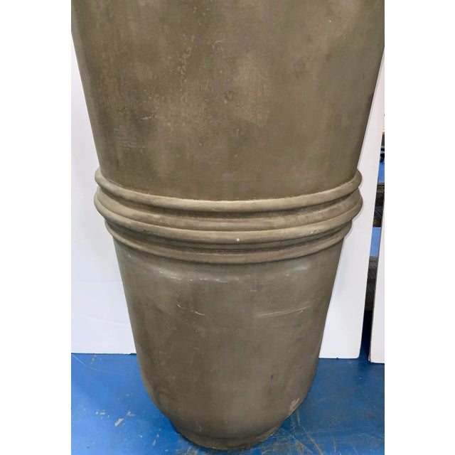 Contemporary Organic Modern Fiber Clay Large Taupe Outdoor Planters Pair For Sale - Image 3 of 7