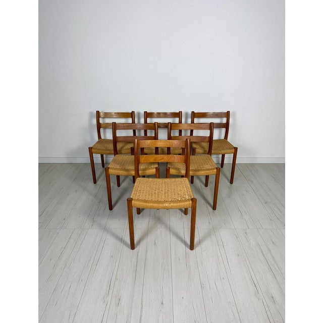 Vintage Danish Teak and Papercord Dining Chairs 84 by Niels O. Møller for Jl Møller, 1960s, Set of 6 For Sale - Image 13 of 13