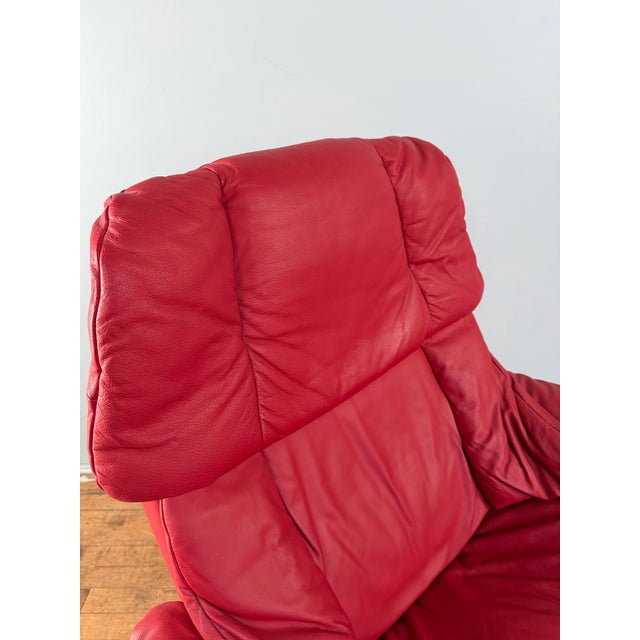 Red Red Leather Ekornes Stressless Chair & Ottoman For Sale - Image 8 of 12