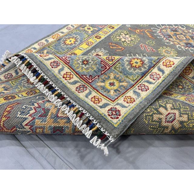 Gray Kazak Wool Rug With Colorful Tribal Motifs, 3'4" X 4'9" For Sale - Image 12 of 13