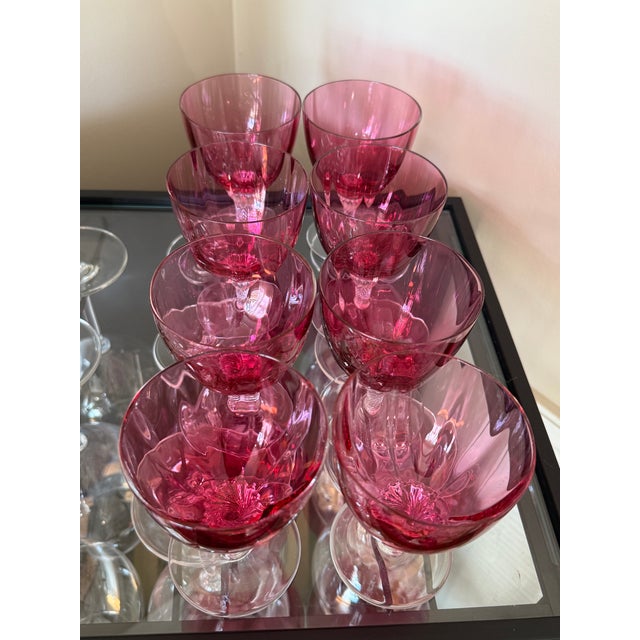 George Borgfeldt Co. 1950s Set of 8 Borgfeldt Lisa Cranberry Optic Wine Glasses For Sale - Image 4 of 7