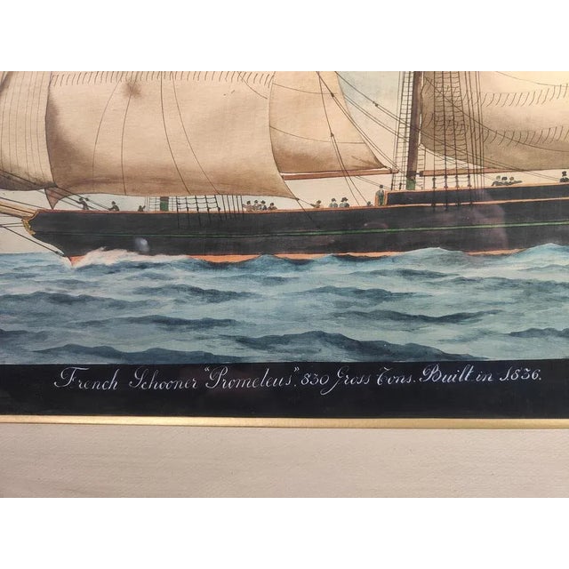 Ships, Watercolors, 1900, Framed, Set of 2 For Sale - Image 4 of 12