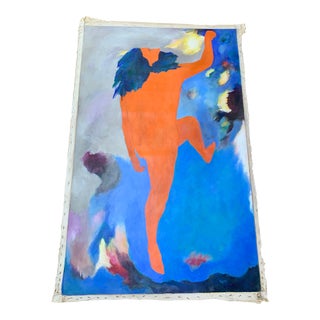 1970’s Original Unstretched Abstract Painting Man in Clouds Signed For Sale
