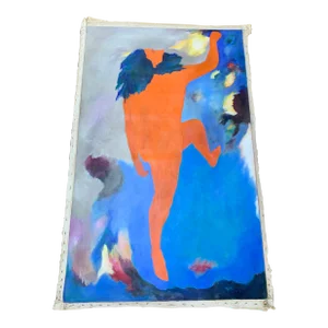 1970’s Original Unstretched Abstract Painting Man in Clouds Signed