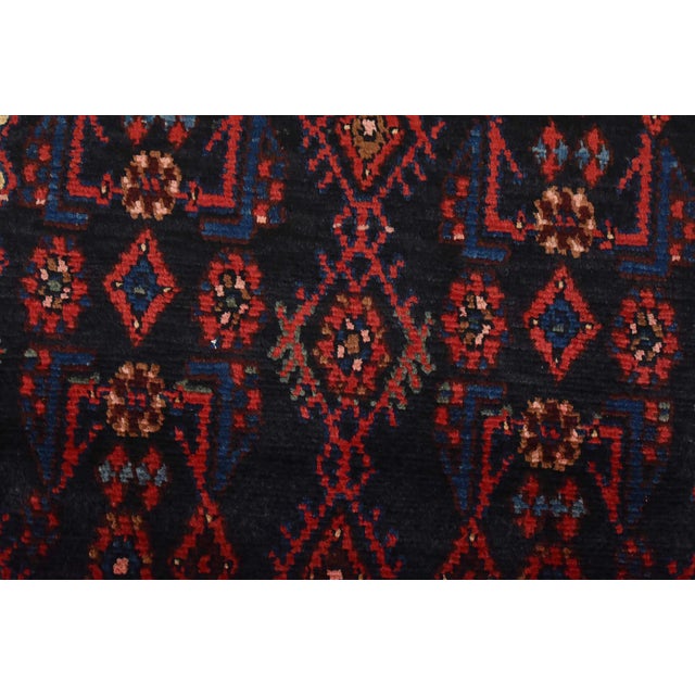 Hamedan Runner 3’11” X 9’4” Blue Wool Semi-Antique Tribal Hand-Knotted Rug For Sale - Image 4 of 15