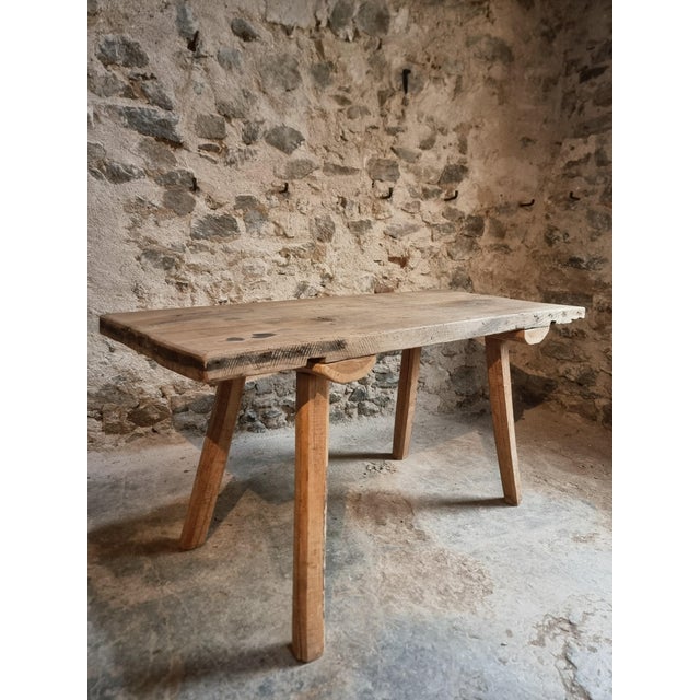 Brown Primitive Oak Worktable, Hungary, 1910s For Sale - Image 8 of 17