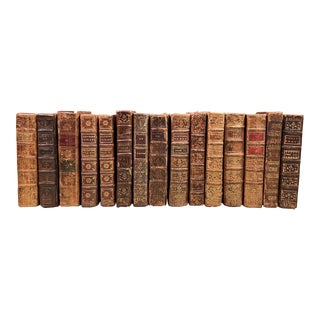 Set of 15 17th and 18th Century Old French Leather Bound Book Collection For Sale