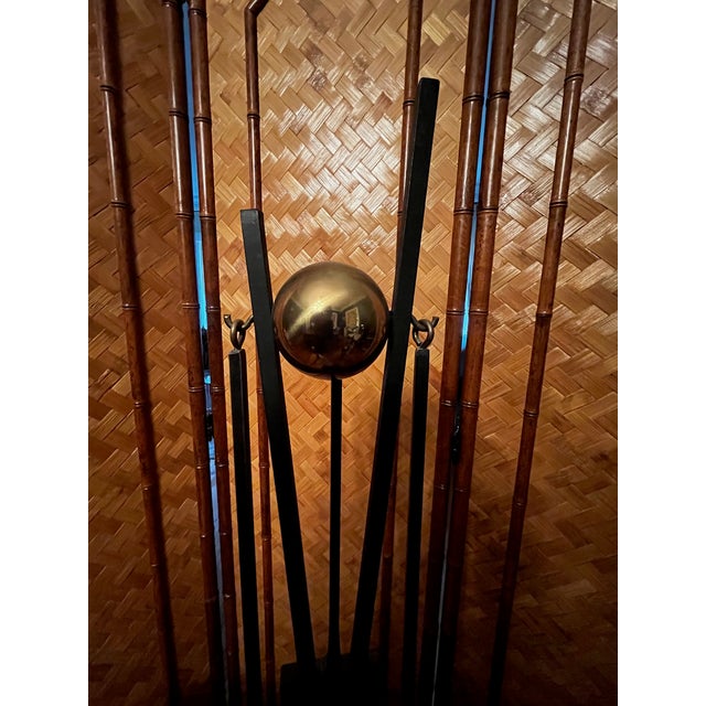 Metal Donald Deskey MCM Fireplace Tools Iron Andirons and Fireplace Tool Set- 6 Pieces For Sale - Image 7 of 10