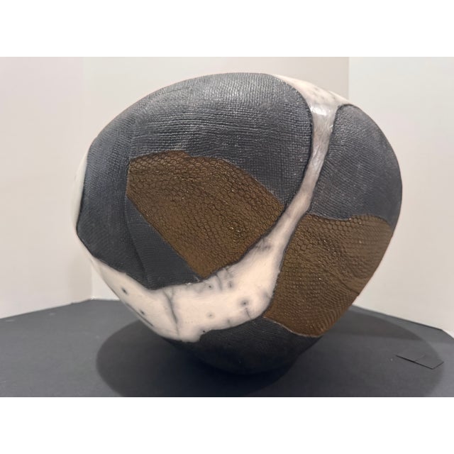 Large Sculptural Studio Pottery Vessel / Pod Form White Crackle Raku-Style Glaze, Textured Panels For Sale - Image 11 of 17