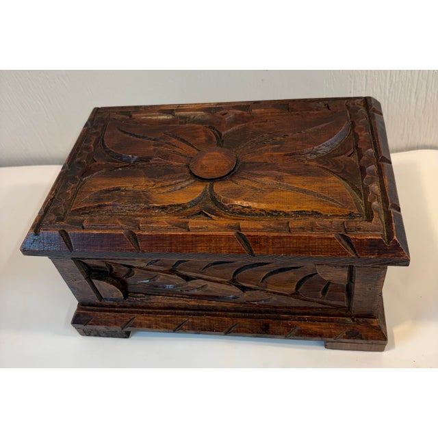 Nice vintage carved wooden hinged box. Great for remotes or correspondence.